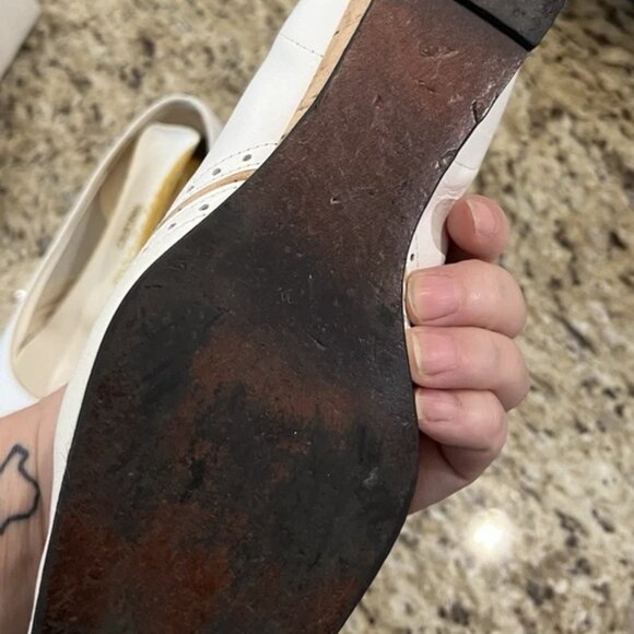 Vintage California Magdesians Women’s White Leather Cork Wedges Shoes 6M - Picture 7 of 11